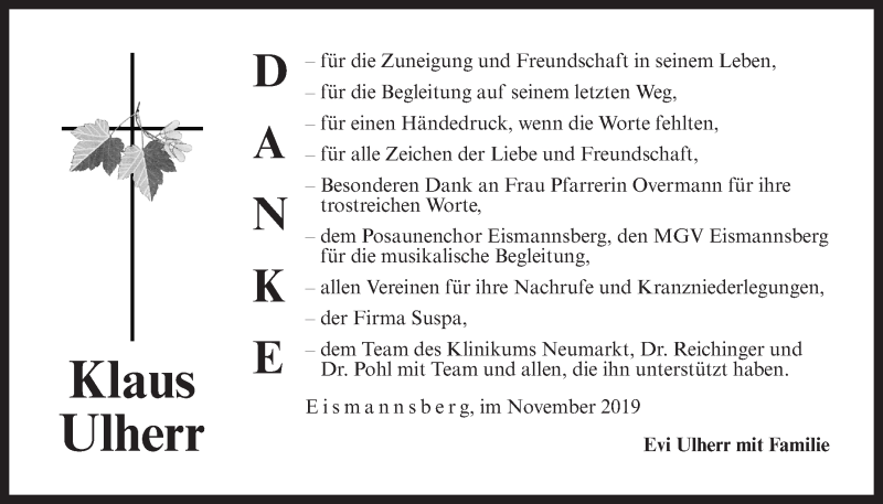  Traueranzeige für Klaus Ulherr vom 09.11.2019 aus Der Bote