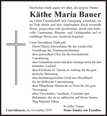 Traueranzeige von Käthe Maria Bauer von Hersbrucker Zeitung