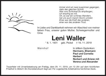 Traueranzeige von Leni Waller von Der Bote