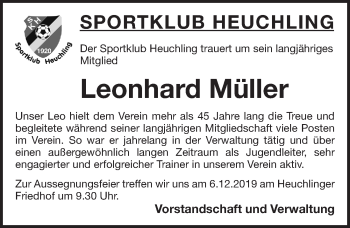 Traueranzeige von Leonhard Müller von Pegnitz-Zeitung