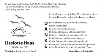 Traueranzeige von Liselotte Haas von Hersbrucker Zeitung