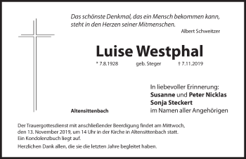 Traueranzeige von Luise Westphal von Hersbrucker Zeitung