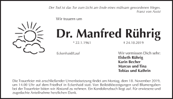 Traueranzeige von Manfred Rührig von Pegnitz-Zeitung