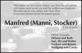 Traueranzeige von Manfred Stocker von Pegnitz-Zeitung