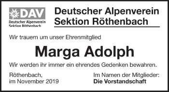 Traueranzeige von Marga Adolph von Pegnitz-Zeitung