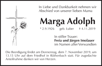 Traueranzeige von Marga Adolph von Pegnitz-Zeitung