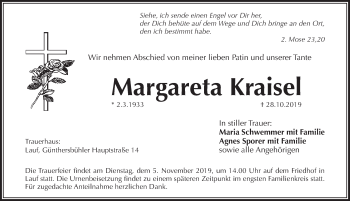 Traueranzeige von Margareta Kraisel von Pegnitz-Zeitung