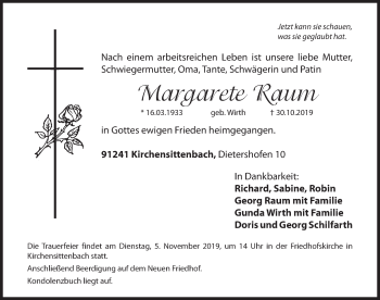 Traueranzeige von Margarete Raum von Hersbrucker Zeitung