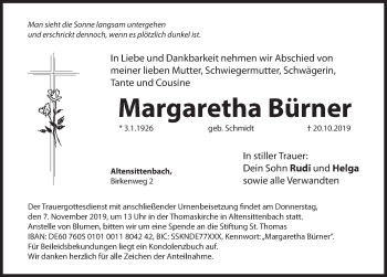 Traueranzeige von Margaretha Bürner von Hersbrucker Zeitung