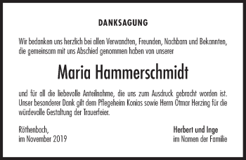 Traueranzeige von Maria Hammerschmidt von Pegnitz-Zeitung