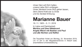 Traueranzeige von Marianne Bauer von Der Bote