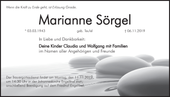 Traueranzeige von Marianne Sörgel von Hersbrucker Zeitung