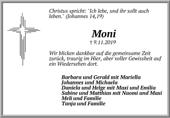 Traueranzeige von Moni  von Pegnitz-Zeitung