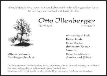 Traueranzeige von Otto Illenberger von Hersbrucker Zeitung