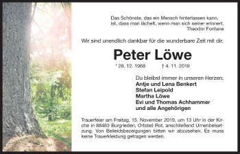 Traueranzeige von Peter Löwe von Der Bote