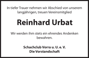 Traueranzeige von Reinhard Urbat von Hersbrucker Zeitung