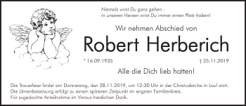 Traueranzeige von Robert Herberich von Pegnitz-Zeitung