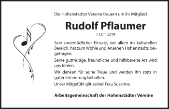 Traueranzeige von Rudolf Pflaumer von Hersbrucker Zeitung