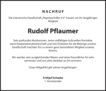 Traueranzeige von Rudolf Pflaumer von Hersbrucker Zeitung