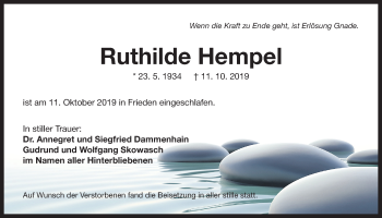Traueranzeige von Ruthilde Hempel von Der Bote