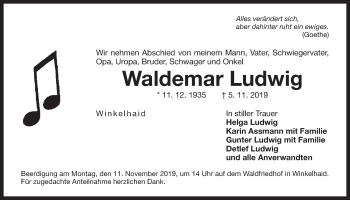 Traueranzeige von Waldemar Ludwig von Der Bote