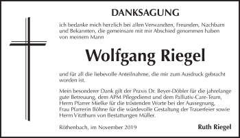 Traueranzeige von Wolfgang Riegel von Pegnitz-Zeitung