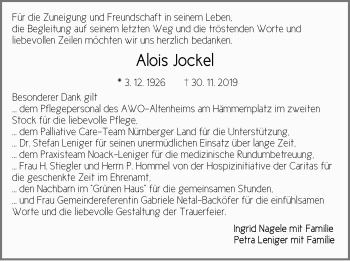 Traueranzeige von Alois Jockel von Pegnitz-Zeitung