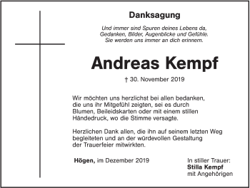 Traueranzeige von Andreas Kempf von Hersbrucker Zeitung