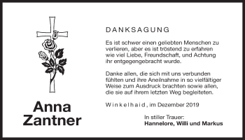 Traueranzeige von Anna Zantner von Der Bote