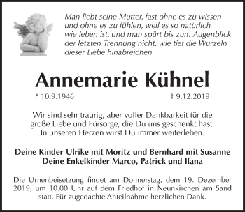 Traueranzeige von Annemarie Kühnel von Pegnitz-Zeitung