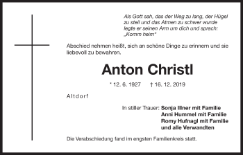 Traueranzeige von Anton Christl von Der Bote