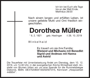 Traueranzeige von Dorothea Müller von Der Bote
