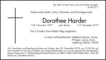 Traueranzeige von Dorothee Harder von Pegnitz-Zeitung