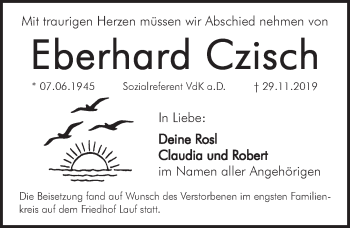 Traueranzeige von Eberhard Czisch von Pegnitz-Zeitung
