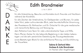 Traueranzeige von Edith Brandmeier von Pegnitz-Zeitung