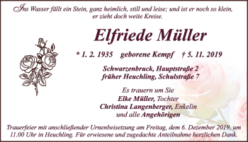 Traueranzeige von Elfriede Müller von Pegnitz-Zeitung