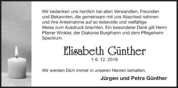 Traueranzeige von Elisabeth Günther von Der Bote
