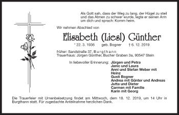 Traueranzeige von Elisabeth Günther von Der Bote