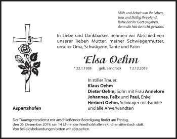 Traueranzeige von Elsa Oehm von Hersbrucker Zeitung