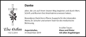 Traueranzeige von Else Oehm von Hersbrucker Zeitung