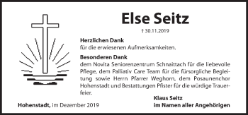 Traueranzeige von Else Seitz von Hersbrucker Zeitung