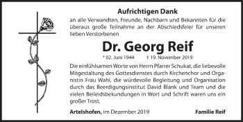 Traueranzeige von Georg Reif von Hersbrucker Zeitung