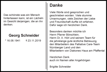 Traueranzeige von Georg Schneider von Der Bote
