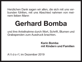 Traueranzeige von Gerhard Bomba von Der Bote