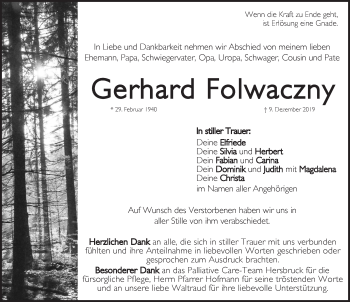 Traueranzeige von Gerhard Folwaczny von Pegnitz-Zeitung