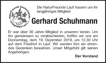 Traueranzeige von Gerhard Schuhmann von Pegnitz-Zeitung