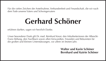 Traueranzeige von Gerhard Schöner von Pegnitz-Zeitung