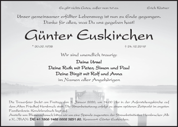 Traueranzeige von Günter Euskirchen von Hersbrucker Zeitung