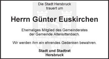 Traueranzeige von Günter Euskirchen von Hersbrucker Zeitung