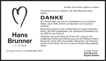 Traueranzeige von Hans Brunner von Der Bote